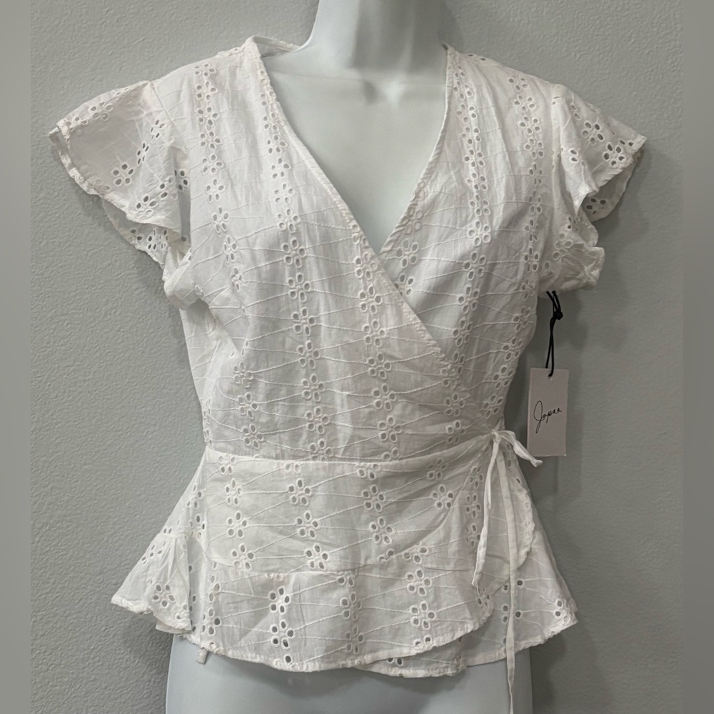 women’s Japna white eyelet boho wrap blouse - size S